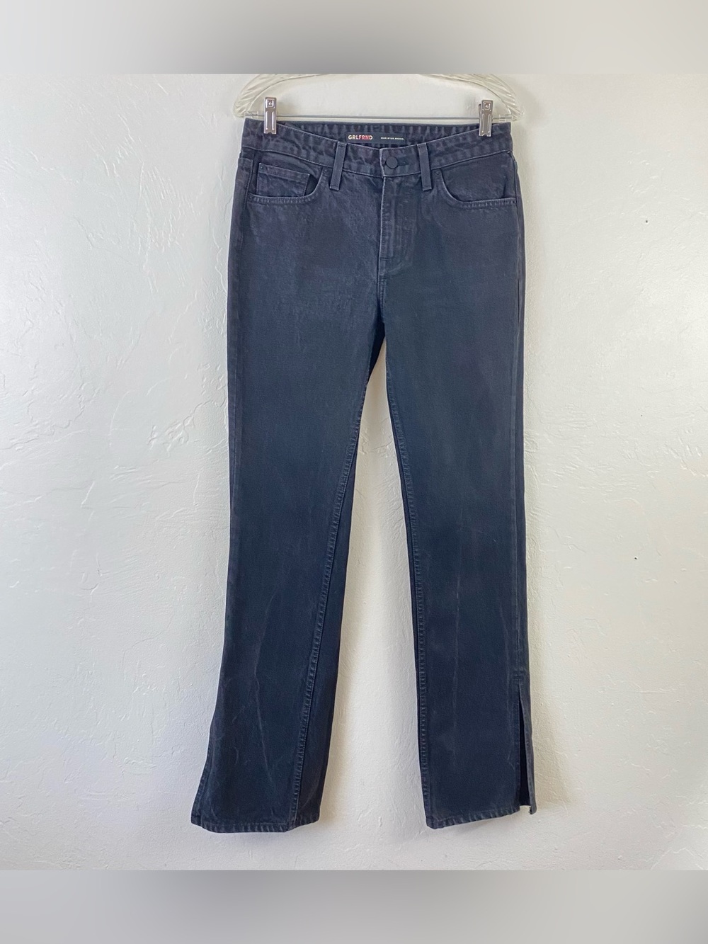 GRLFRND Size 26 Charcoal Black Mid Waist Straight Leg Ankle Slit Denim Jean